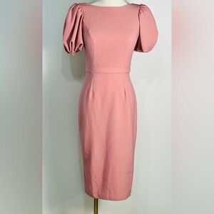 ASOS NWT Pink Puff Sleeve Fitted Midi Dress Size 2